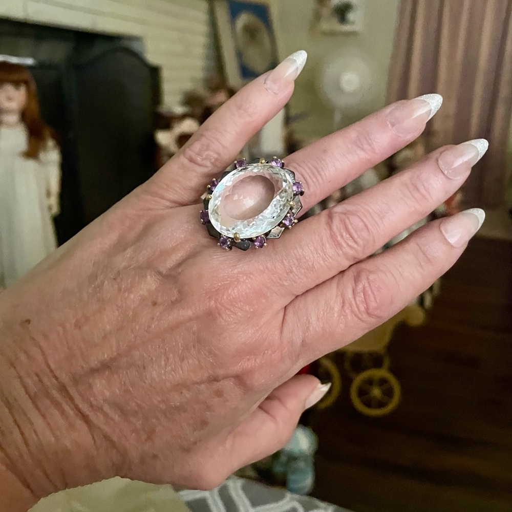 Clear quartz gemstone sterling silver ring